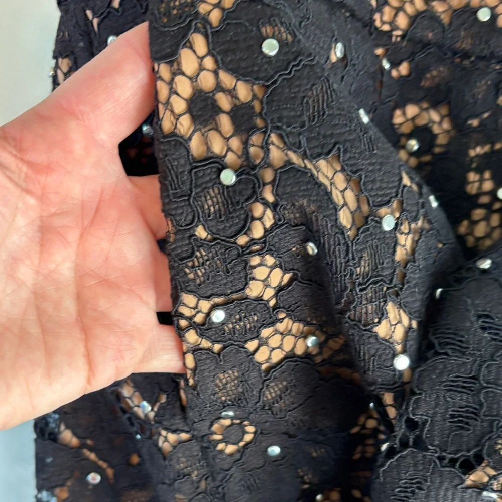 Michael Kors Black Lace Floral Mini Skirt Size 2 Holiday Festival NYE